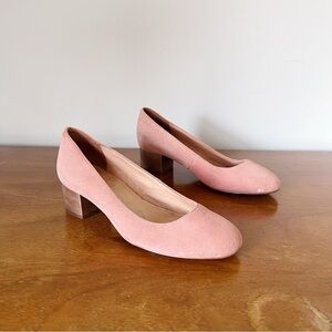Madewell • Ella Low-Heel Pumps block heel round toe Dusty Clay pink suede